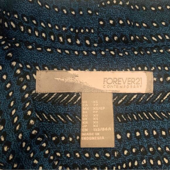 Tie Neck Long Sleeve Teal Blue Spot Print Blouse Top XS Polka Dot Office Work - Picture 2 of 11